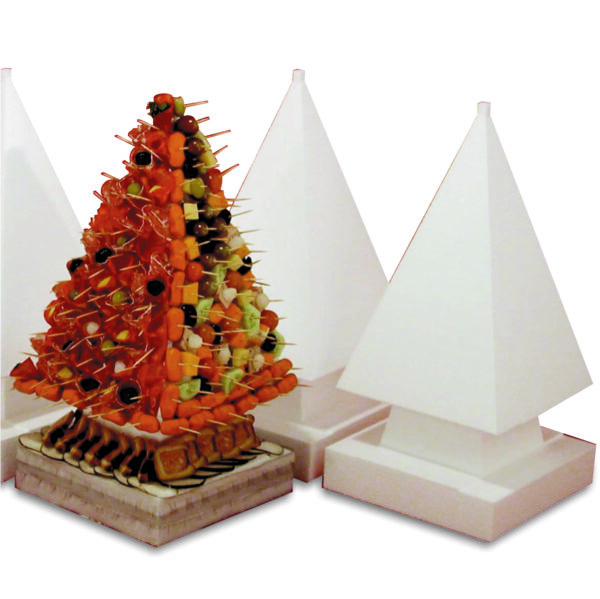 Pyramide sur pied polystyrène hauteur 47cm, base 21x21cm, PSE, pour la confection de présentoirs traiteur