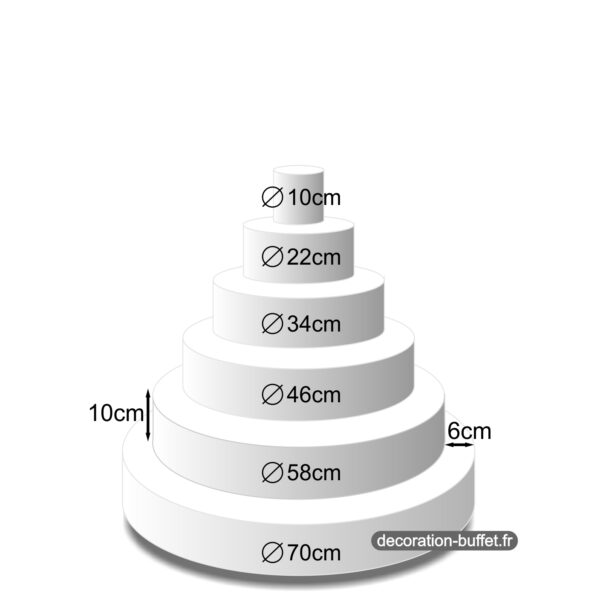 Présentoir gâteau américain 6 étages hauteur totale 60 cm - base 70 cm