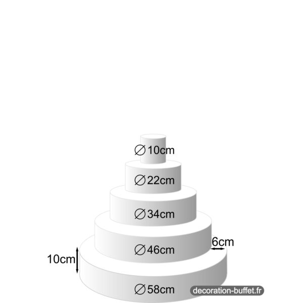 Présentoir gâteau américain 5 étages hauteur totale 50 cm - base 58 cm