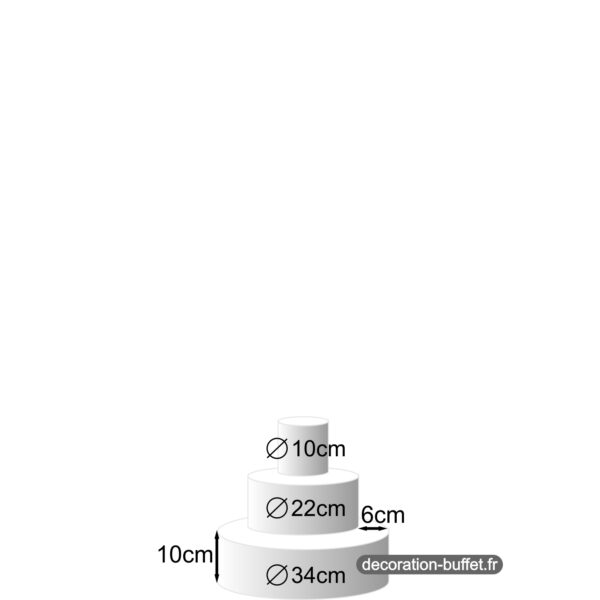 Présentoir gâteau américain 3 étages hauteur totale 30 cm - base 34 cm