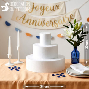 Pièce Montée Polystyrène 3 Étages – H30 cm Base 34 cm