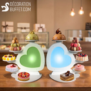 Duo de Présentoirs à Gâteaux Lumineux Cœurs Symétriques – Éclairage LED