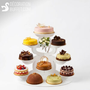 Présentoir à gâteaux cérémonie en PVC blanc – Support gâteau mariage 10 gâteaux