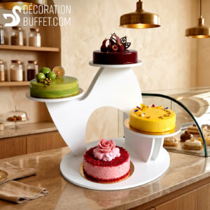 Présentoir Gateau Plastique – Modèle White pour 4 Entremets