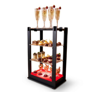 Présentoir étagère lumineuse PVC – Vitrine buffet 4 étages LED
