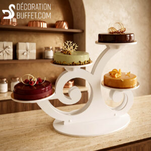 Présentoir gâteau 4 étages | Modèle Volubilis en plastique blanc