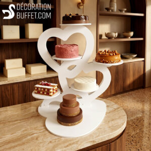 Présentoir à gâteaux mariage - Cœurs entrelacés - 6 gâteaux