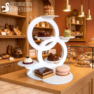 Présentoir gâteau de mariage – Cercles entrelacés 6 niveaux 76 cm