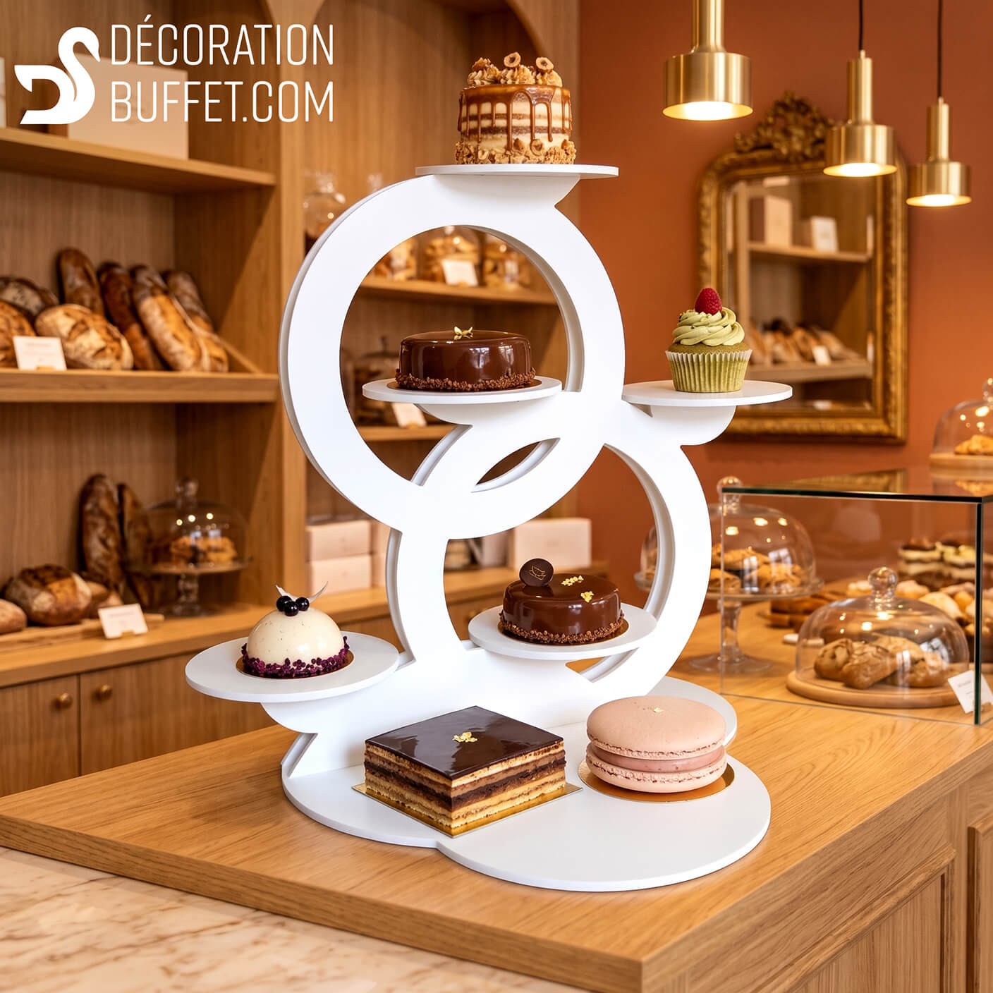Présentoir gâteau de mariage – Cercles entrelacés 6 niveaux 76 cm