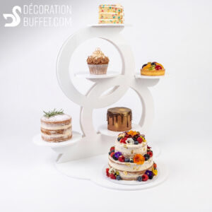 Présentoir gâteau de mariage – Cercles entrelacés 6 niveaux 76 cm