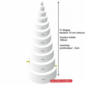 gâteau américain polystyrène 11 étages hauteur totale 165cm - base 68 cm