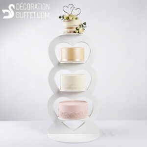 Présentoir pièce montée mariage Cœurs superposés – Support 4 étages en PVC