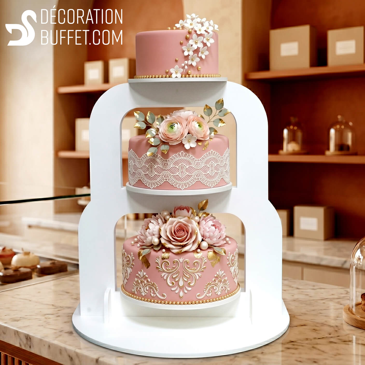 support gateau mariage 3 étages | Présentoir Pièce Montée PVC
