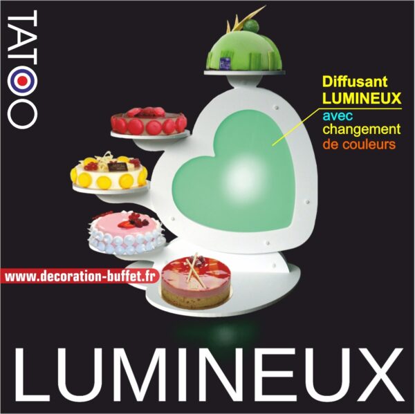 Présentoir à gateaux petits coeurs lumineux 4 entremets garni