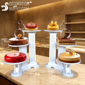 Présentoir gâteau buffet 3 plateaux – Lot de 2 modèles Olympiade en PVC