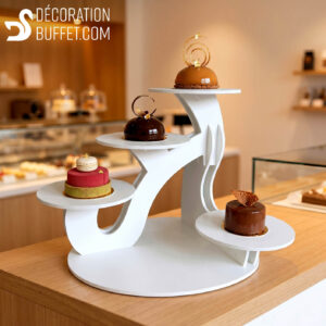 Présentoir gâteau mariage Excellence – 4 entremets en PVC blanc