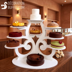 Présentoir gâteau professionnel Cascade 10 entremets – Support multi-niveaux en PVC