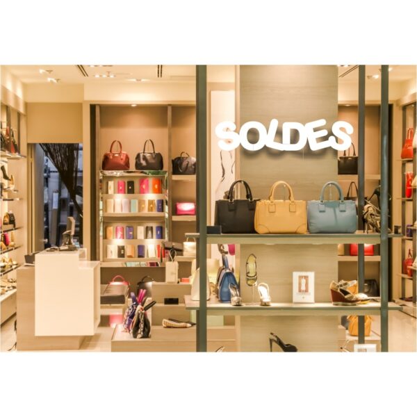 Texte SOLDES fantaisie en polystyrène pour vitrine