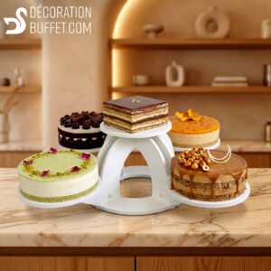 Présentoir gâteau buffet cloche – support 5 gâteaux Ø22 cm en PVC