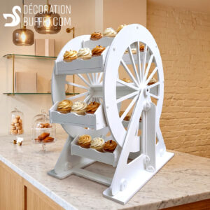 Présentoir cupcake grande roue en PVC – Support rotatif 8 compartiments