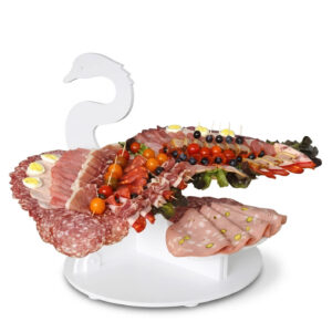 Présentoir buffet traiteur Cygne en PVC – Support charcuterie élégant